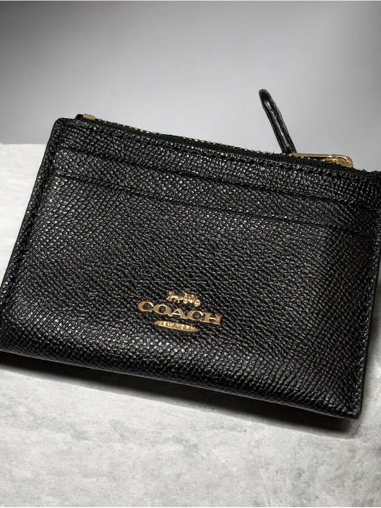 Coach Handbags - Coach Black Leather Zip Card Case with Gold Logo